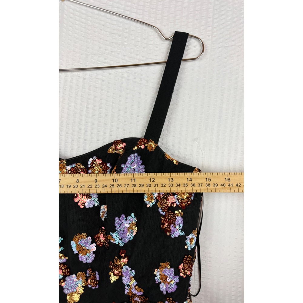 Dress The Population Floral Sequin Fit Flare Dress Black Purple Gold Small NEW - Picture 9 of 11